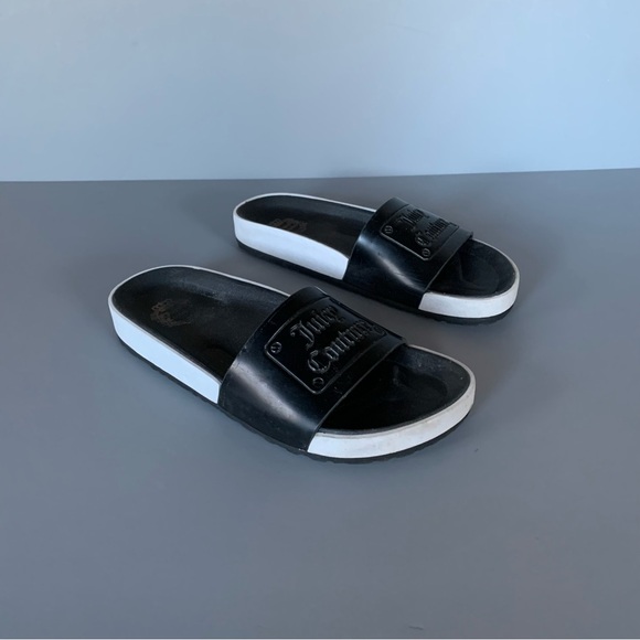 Juicy Couture Open Toe Comfort Slip On Slides Sandals 6.5 Black White - Picture 2 of 8